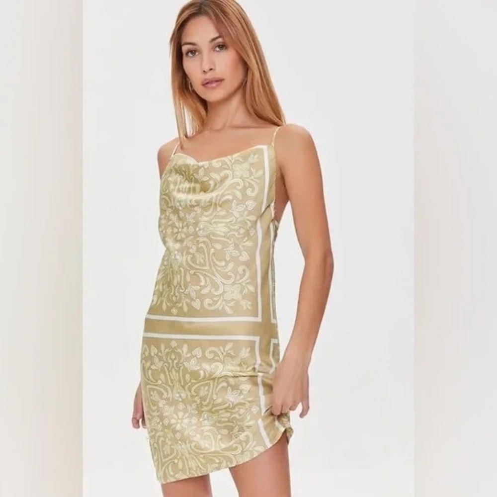 ❄️ Forever 21 | Baroque Satin Print Mini Dress Tan/Multi Various Sizes